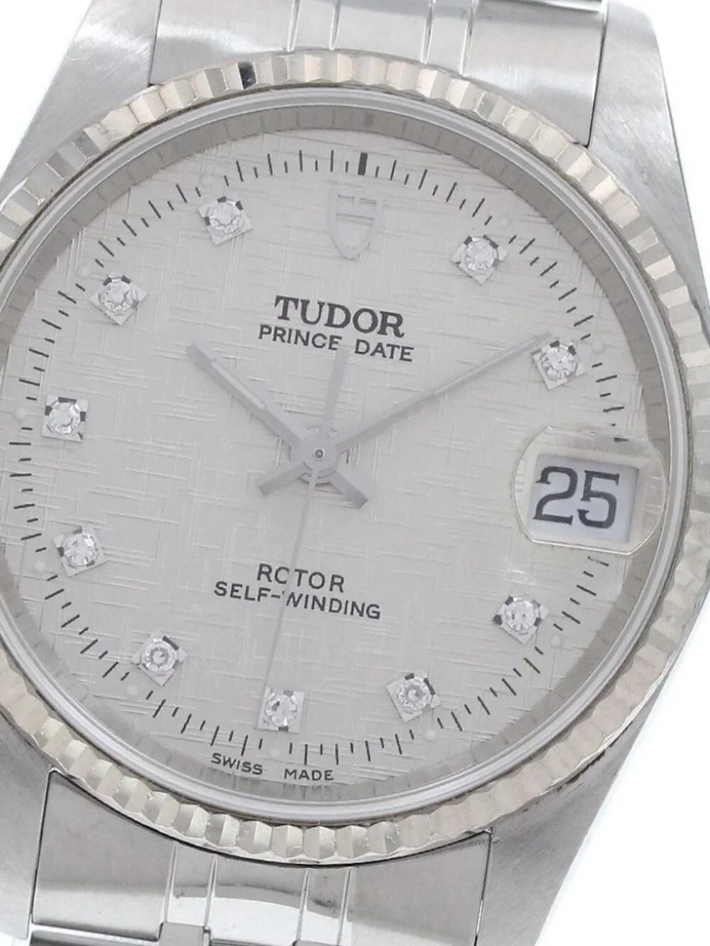 TUDOR Prince Date 72034 WG bezel 10P diamond Silver Dial Automatic Boy's_956976